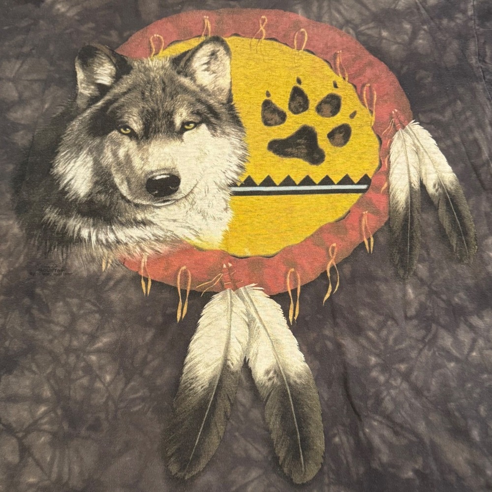 The Mountain Wolf Dreamcatcher Tie Dye T Shirt Mens XL Grey Black Leather Tag - Picture 3 of 9